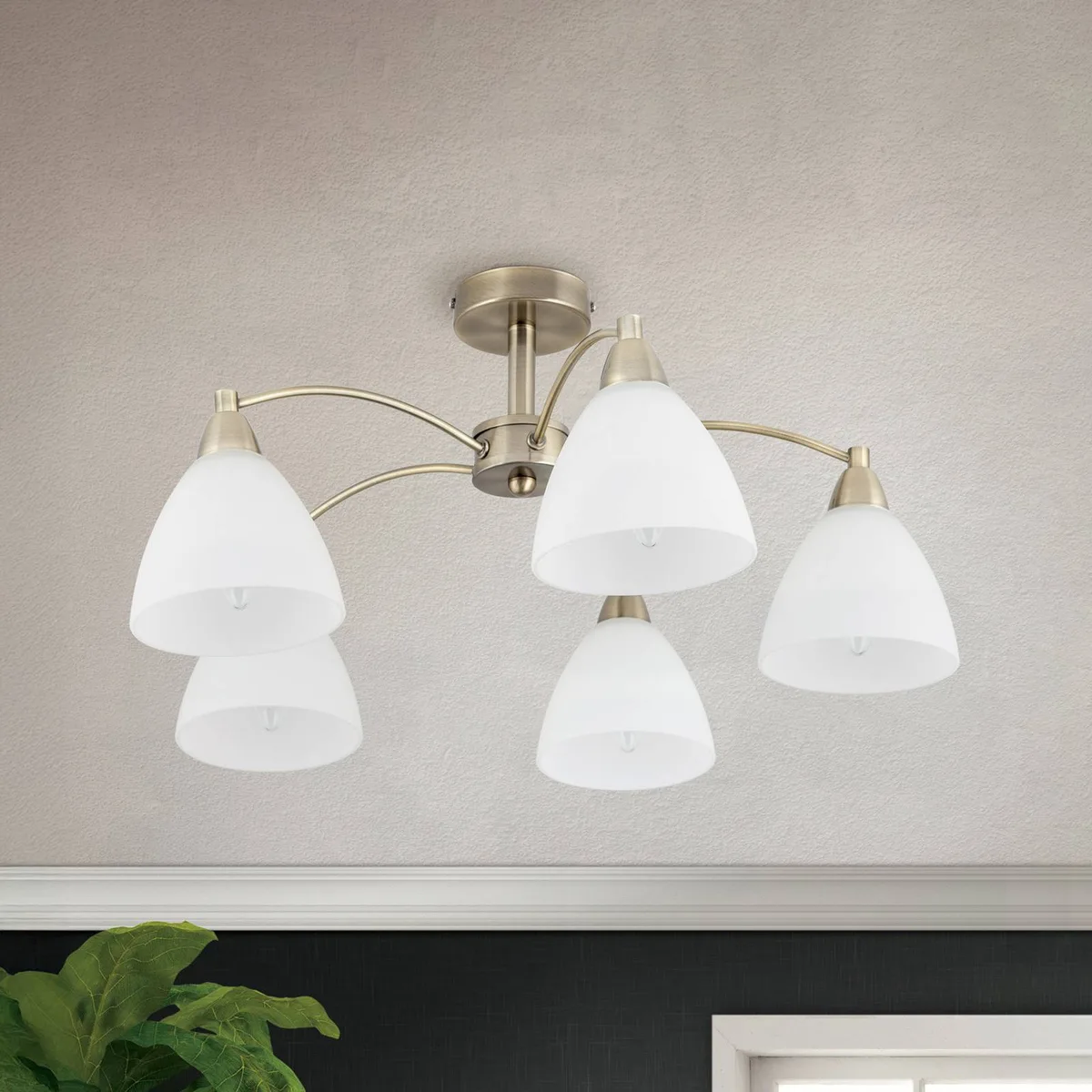 Plafondlamp Kinga in oude messing look, 5 lampen von Orion in Oud-messing, Wit gesatineerd – Produktfoto