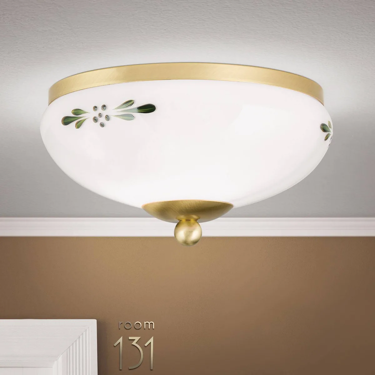 Plafondlamp Landhaus messing opaal groen Ø 21 cm de Orion en Laiton, Opaal, Vert – photo produit