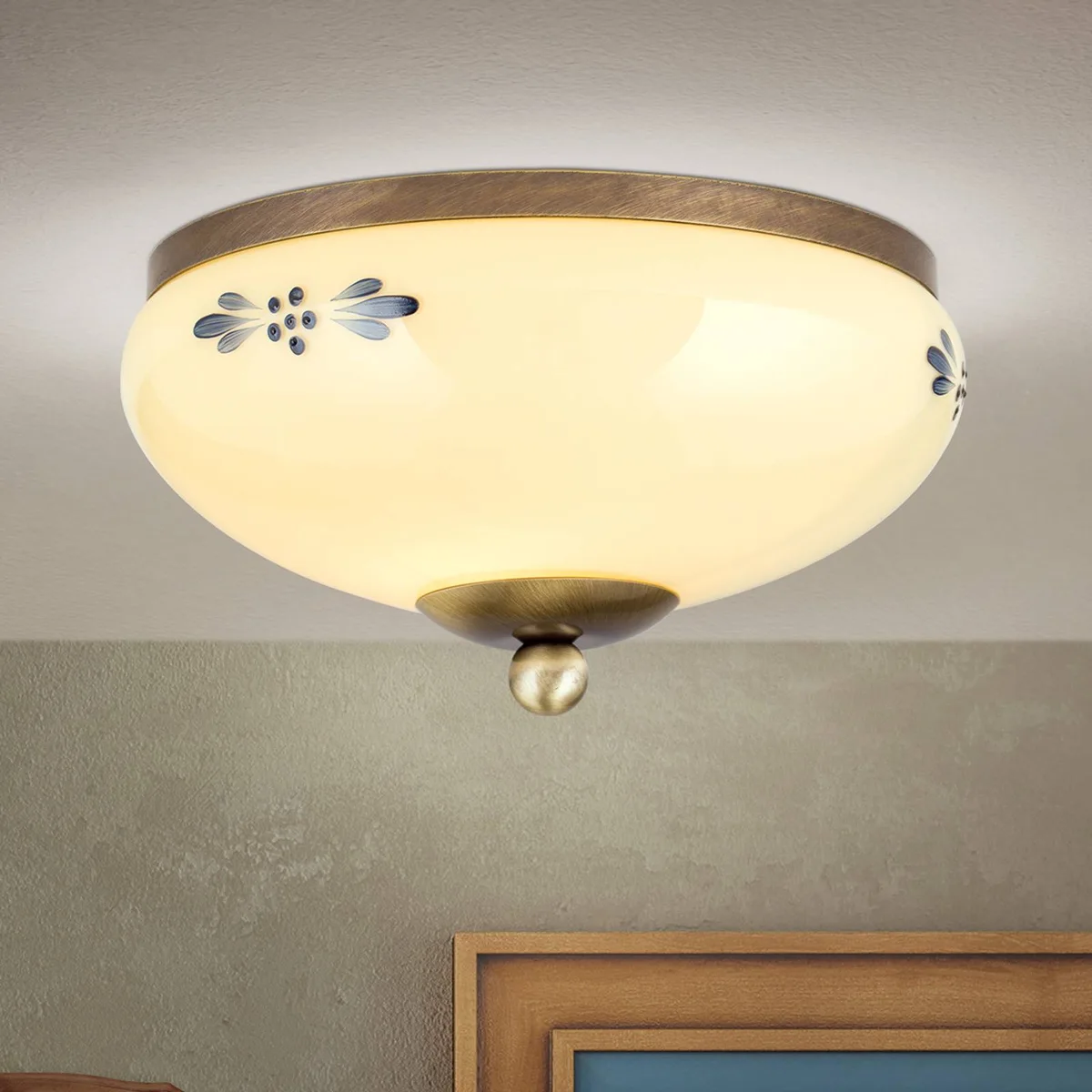 Taklampa Landhaus Patina kräm blå Ø 21 cm von Orion in Patina, Creme, Blau – Produktfoto