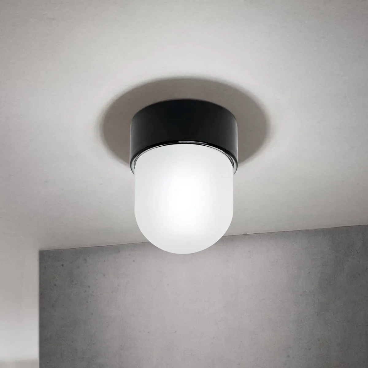 Plafondlamp Ostia, zwart, keramiek, satijnglazen kap, E27 de Orion en Noir, Gesatineerd – photo produit