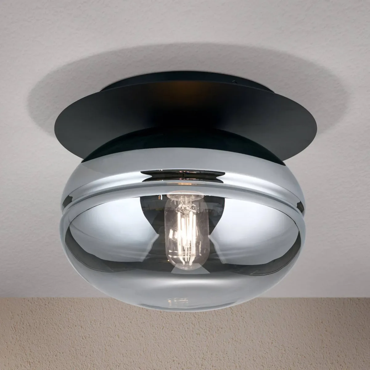 Plafondlamp Richard, metaal zwart, glas rook von Orion in Schwarz, Rookgrijs – Produktfoto