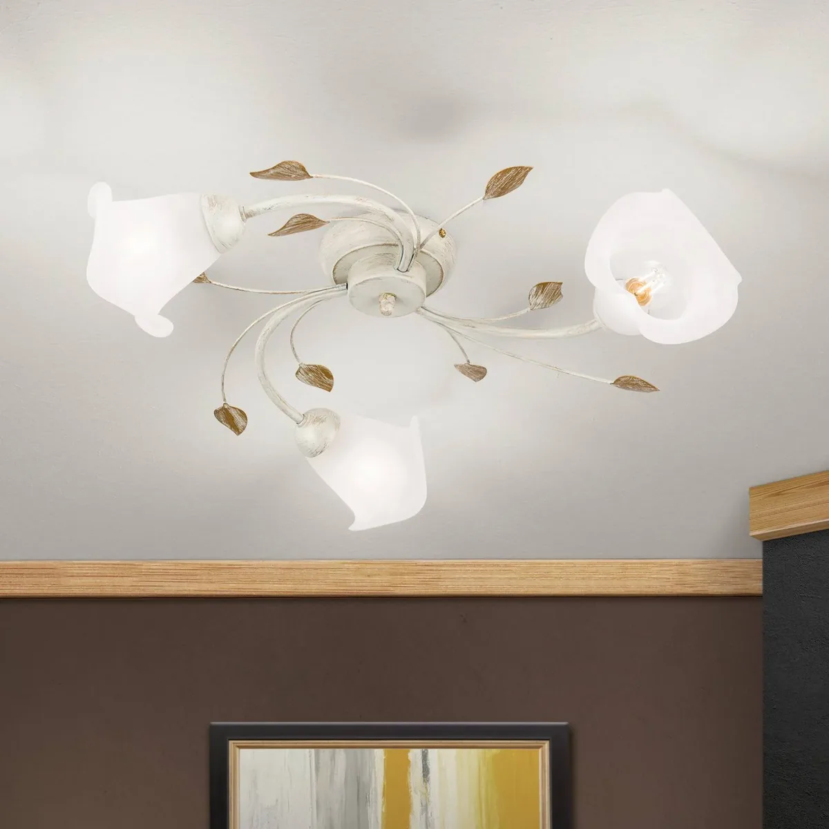 Plafondlamp Sisi, 3-lamps, ivoor-goud by Orion in Ivoor-goud, Opaalwit – product photo