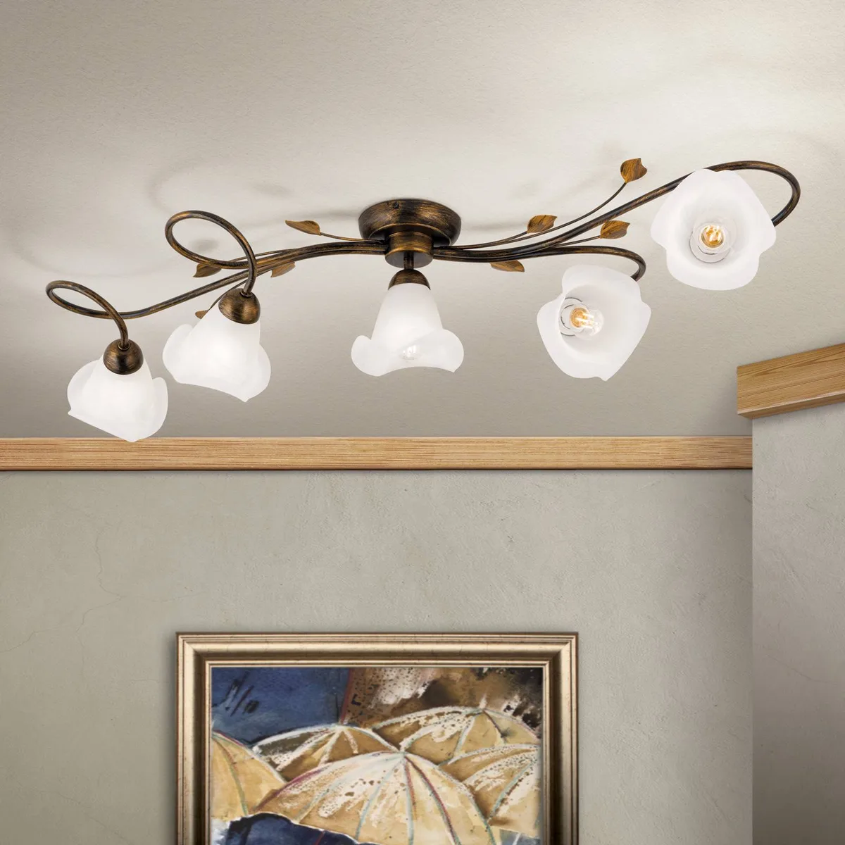 Plafondlamp Sisi, 5-lamps, antiek von Orion in Antiek, Opaalwit – Produktfoto