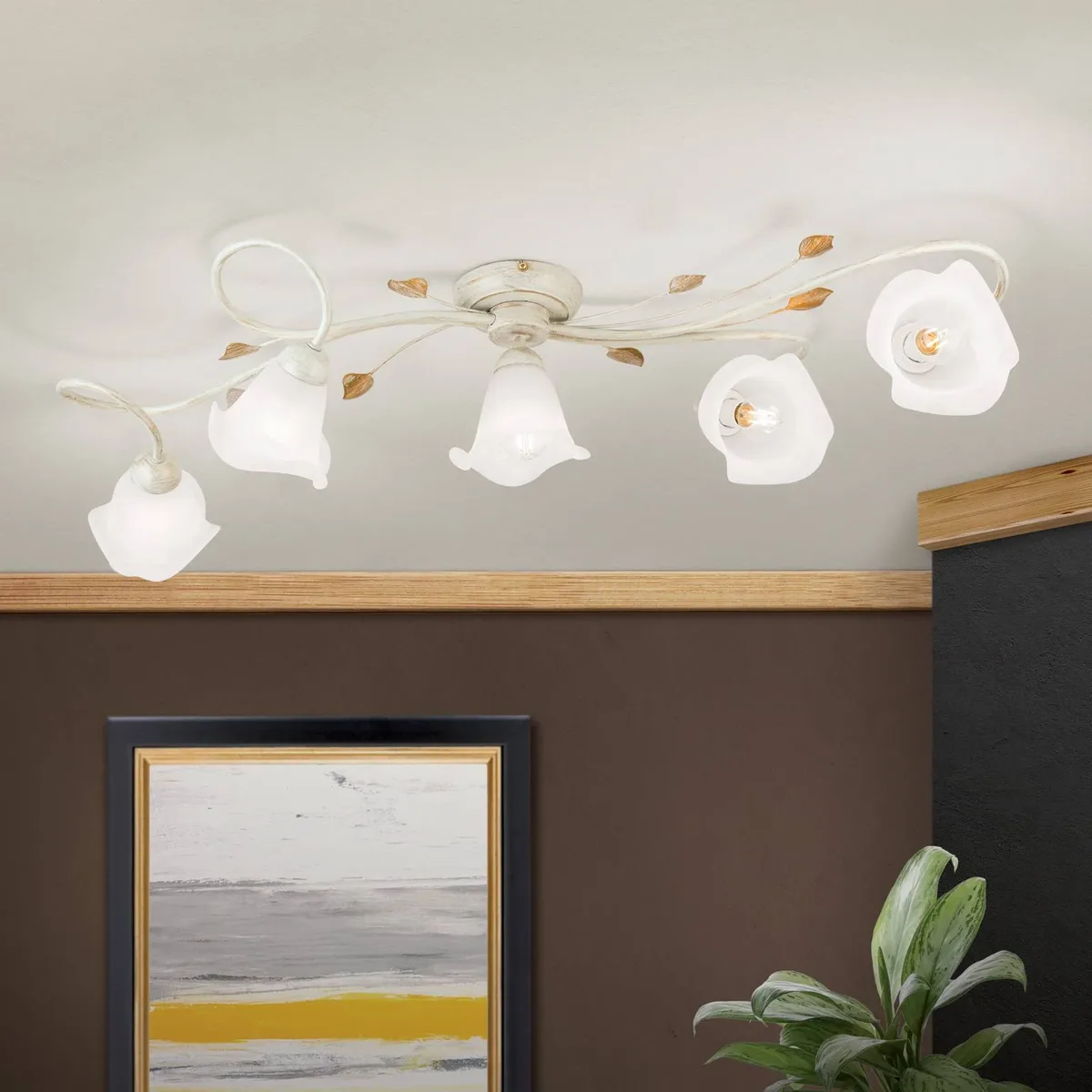 Plafondlamp Sisi, 5-lamps, ivoor-goud von Orion in Ivoor-goud, Opaalwit – Produktfoto