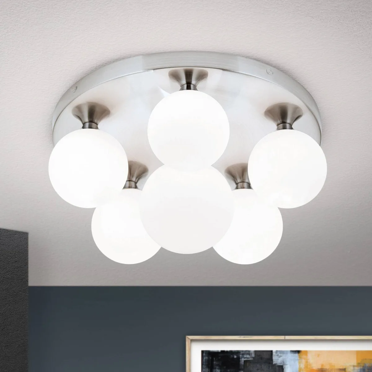 Plafondlamp Snowwhite, baldakijn Ø 36 cm, nikkel fra Orion i Mat nikkel, Hvid – produktbillede