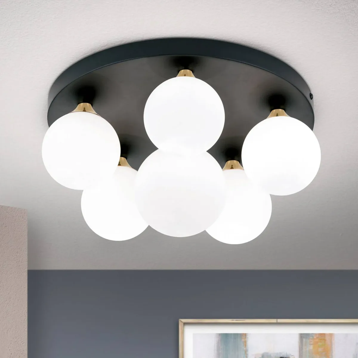 Plafondlamp Snowwhite, baldakijn Ø 36 cm, zwart fra Orion i Sort, Hvid – produktbillede