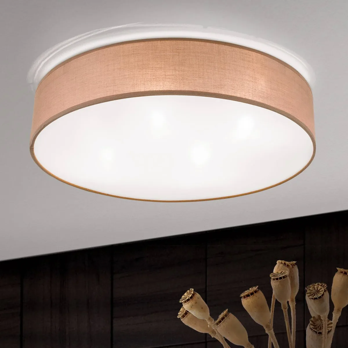 Plafondlamp UFO met linnen kap de Orion en Marron – photo produit