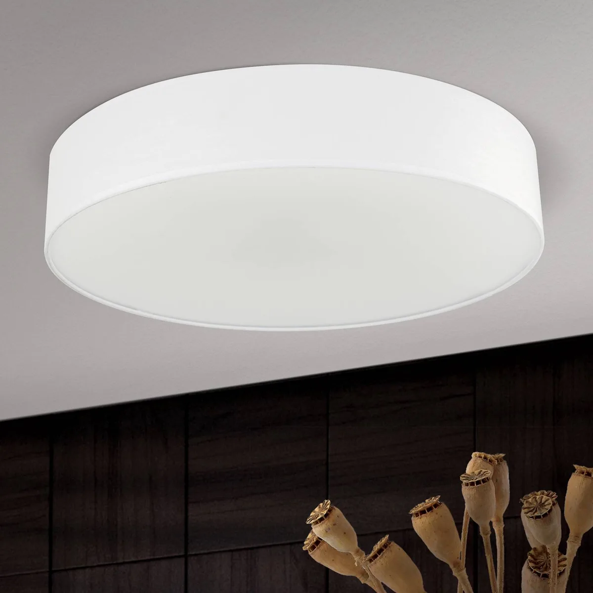 Plafondlamp UFO met linnen kap von Orion in Weiß – Produktfoto