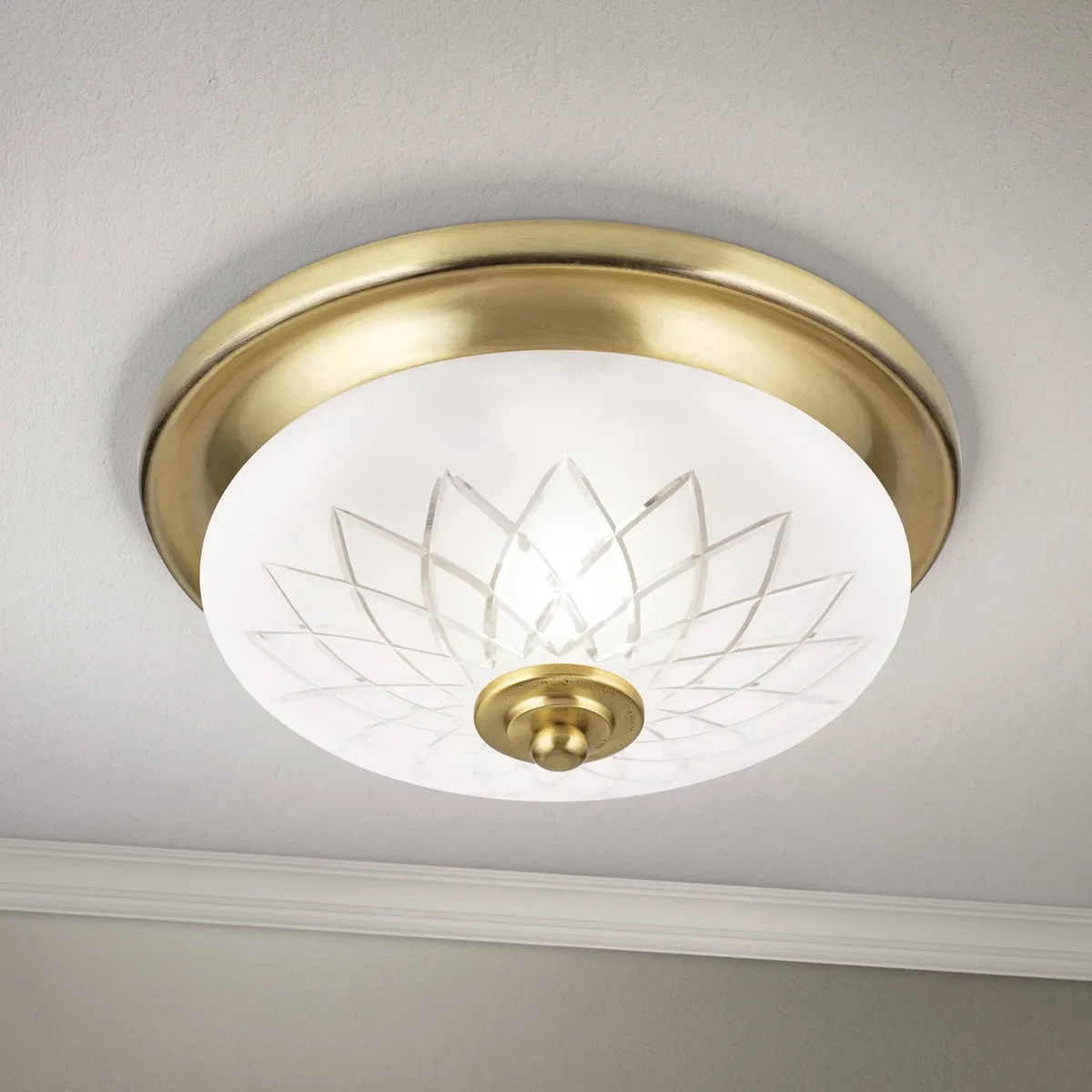 Porto plafondlamp, Ø 26 cm, bronskleurig, glas, E27 de Orion en Bronze, Mat wit – photo produit