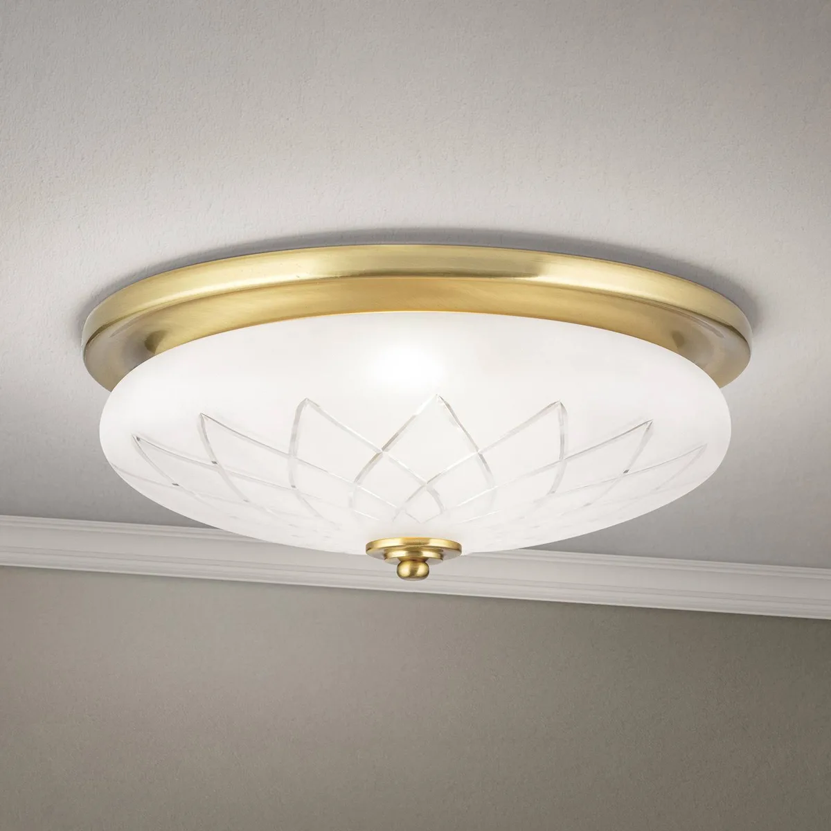 Porto plafondlamp, Ø 37 cm, bronskleurig, glas, E27 de Orion en Bronze, Mat wit – photo produit