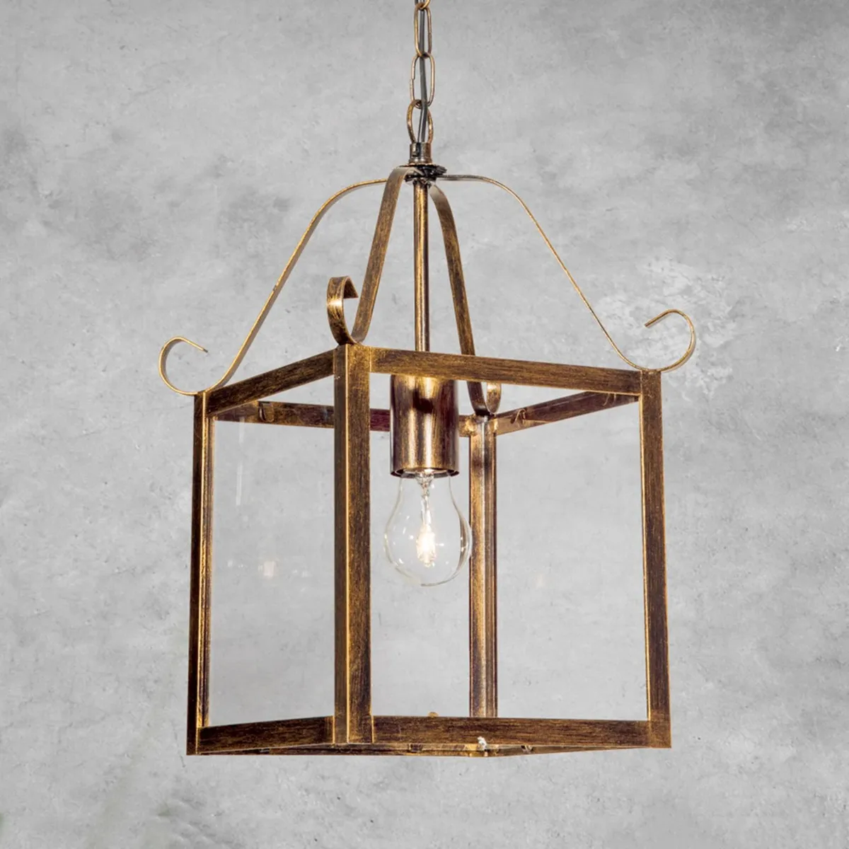 Prachtige hanglamp FALOTTA, rechthoekig, 1-l. de Orion en Antiek-bruin, Transparent – photo produit