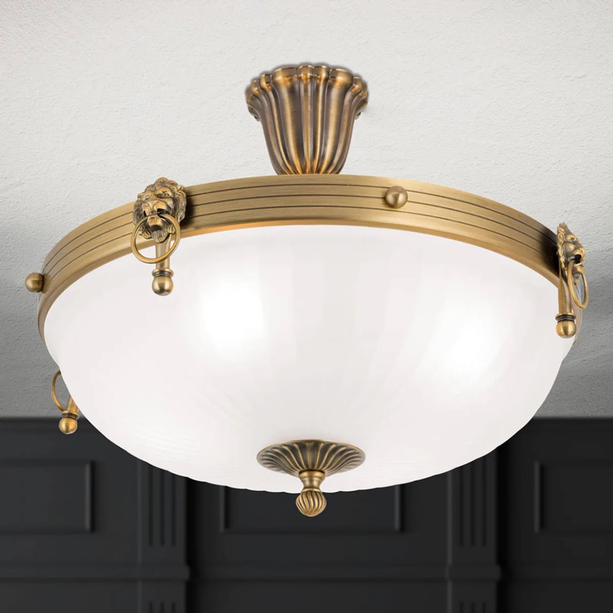 Rocca plafondlamp met afstandhouder, diameter 43cm de Orion en Bronze, Opaalwit – photo produit