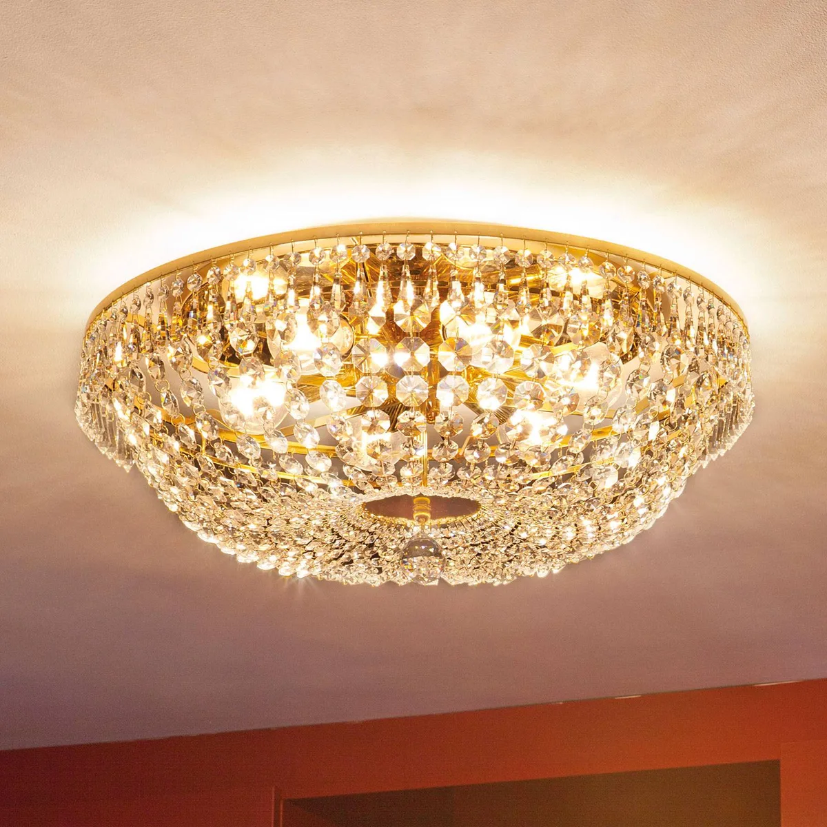 Ronde kristallen plafondlamp SHERATA, goud, 55 cm by Orion in 24 karaats verguld, Helder – product photo