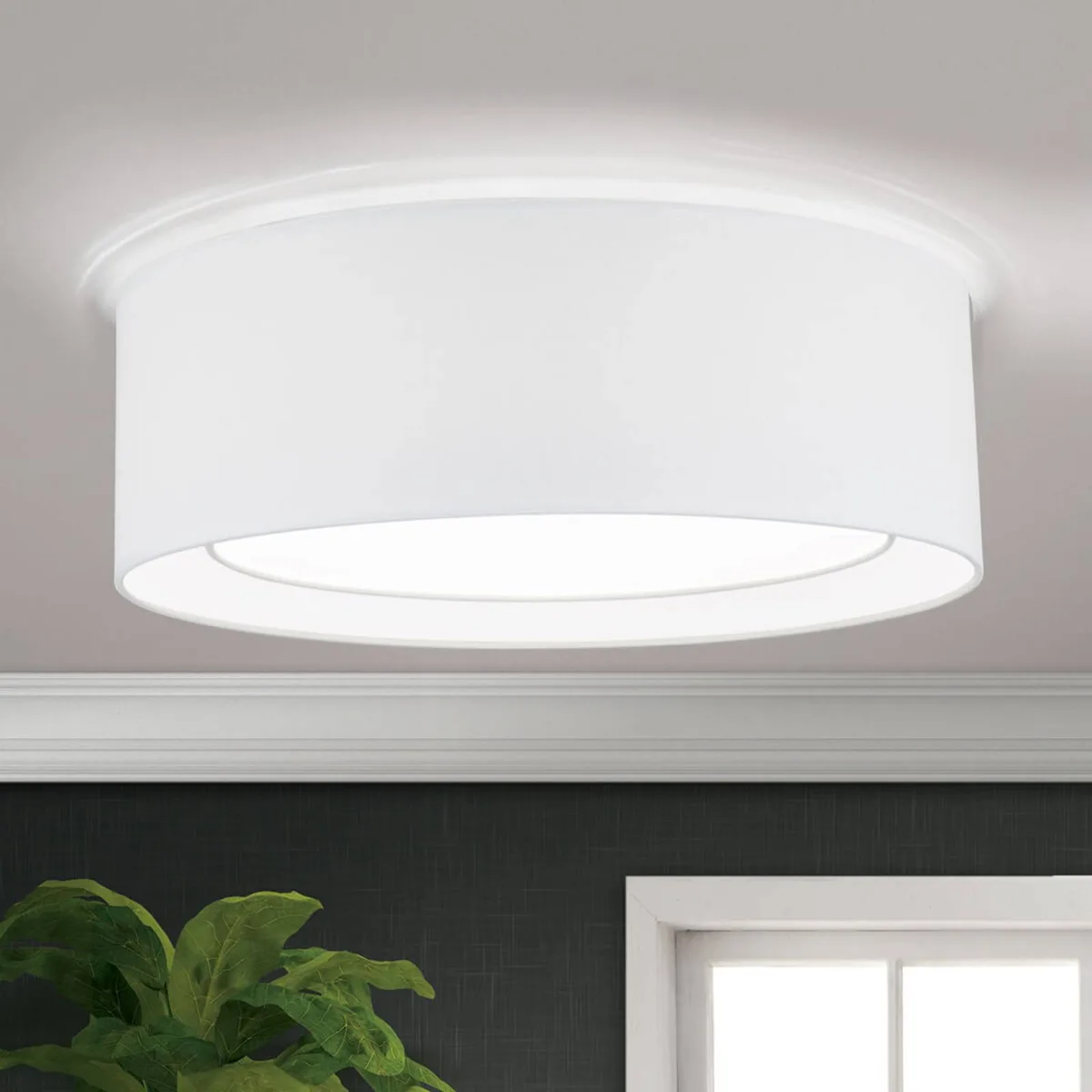 Ronde stoffen plafondlamp Antoni in de Orion en Blanc – photo produit