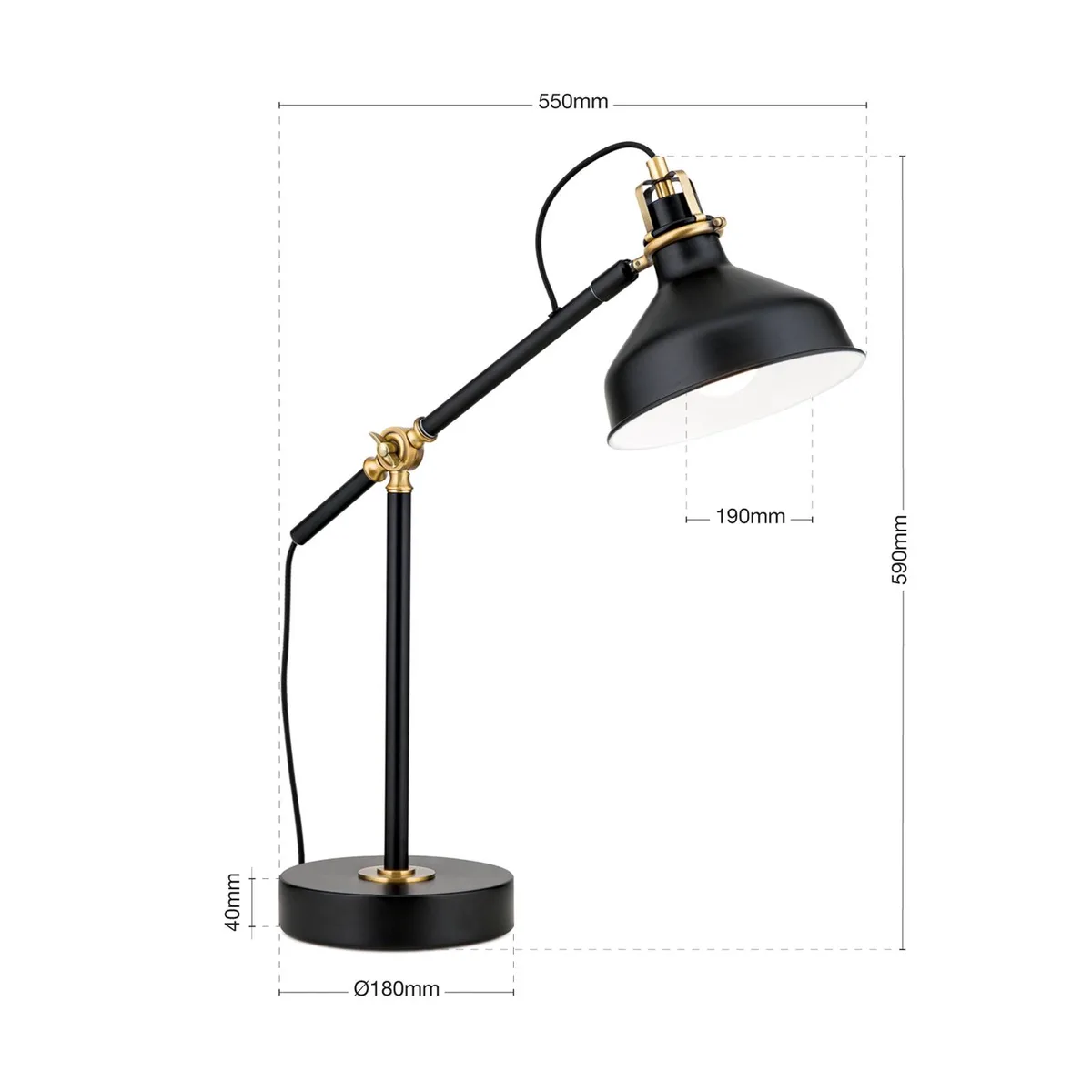 Schiller tafellamp, zwart, metaal, 59 cm, verstelbaar de Orion en Noir, Antiek messing – photo produit 4 sur 5