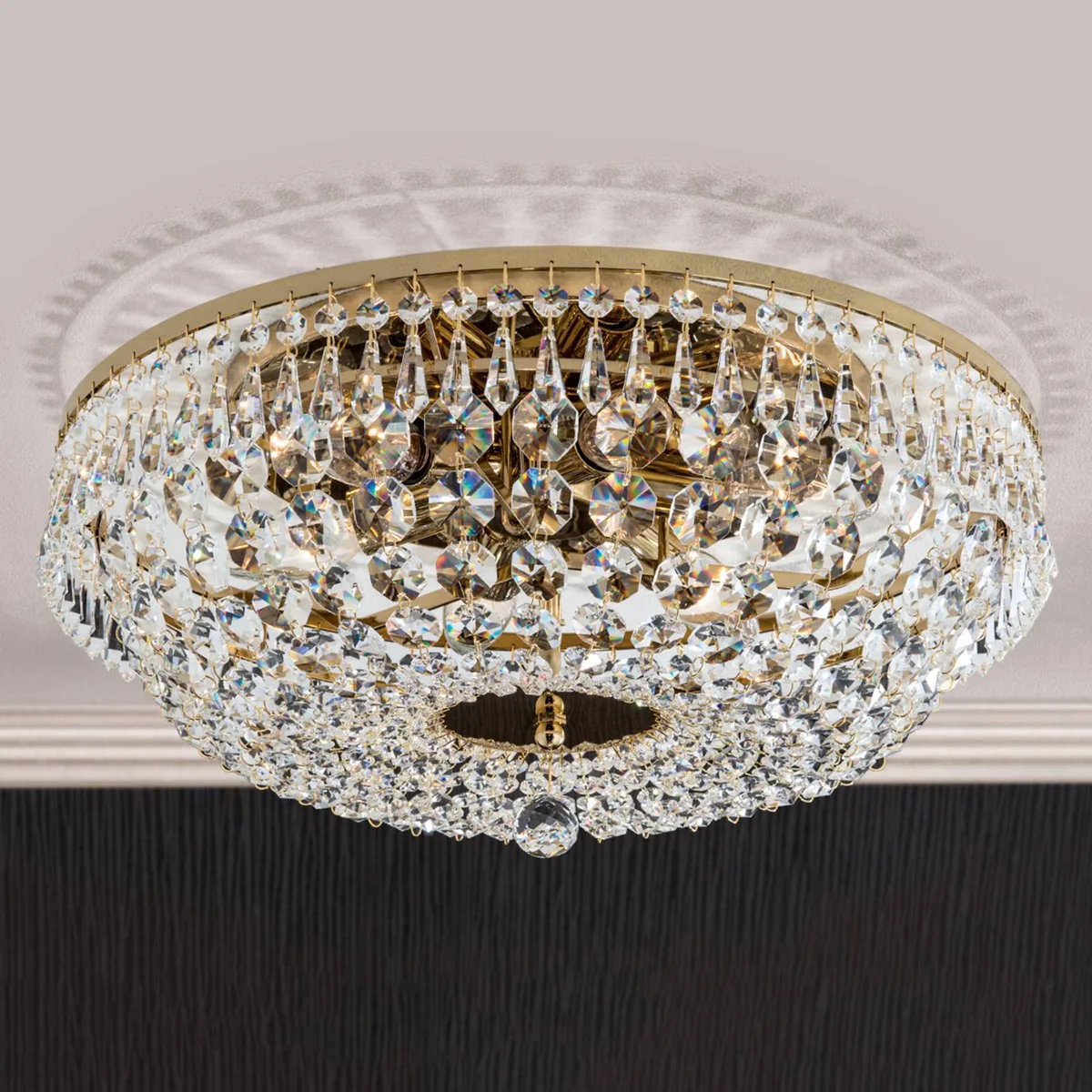 Rund SHERATA loftlampe i guld 45 cm fra Orion i 24 karaats verguld, Helder – produktbillede