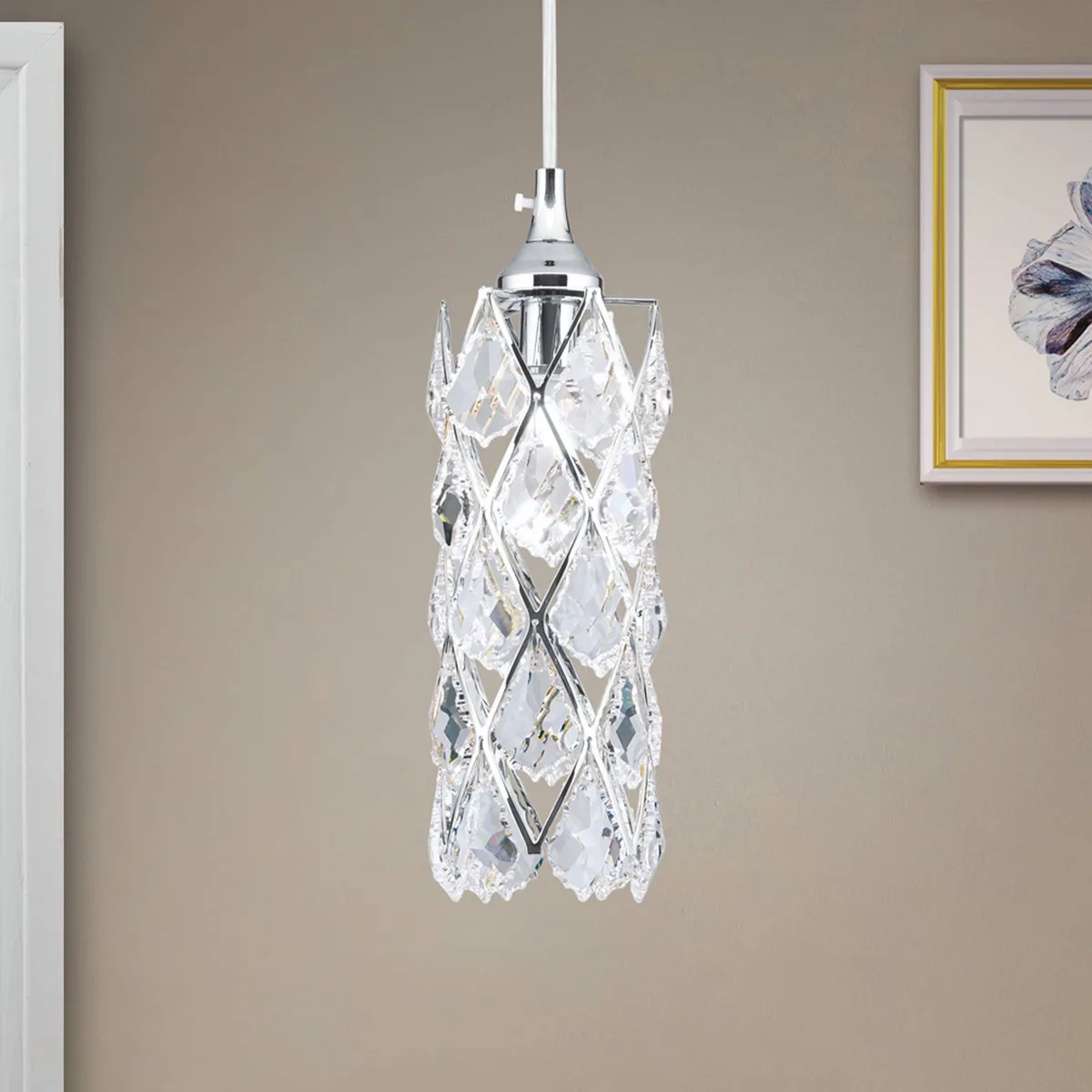 Slanke hanglamp CHARLENE, verchroomd van Orion in Chroom, Helder – productfoto