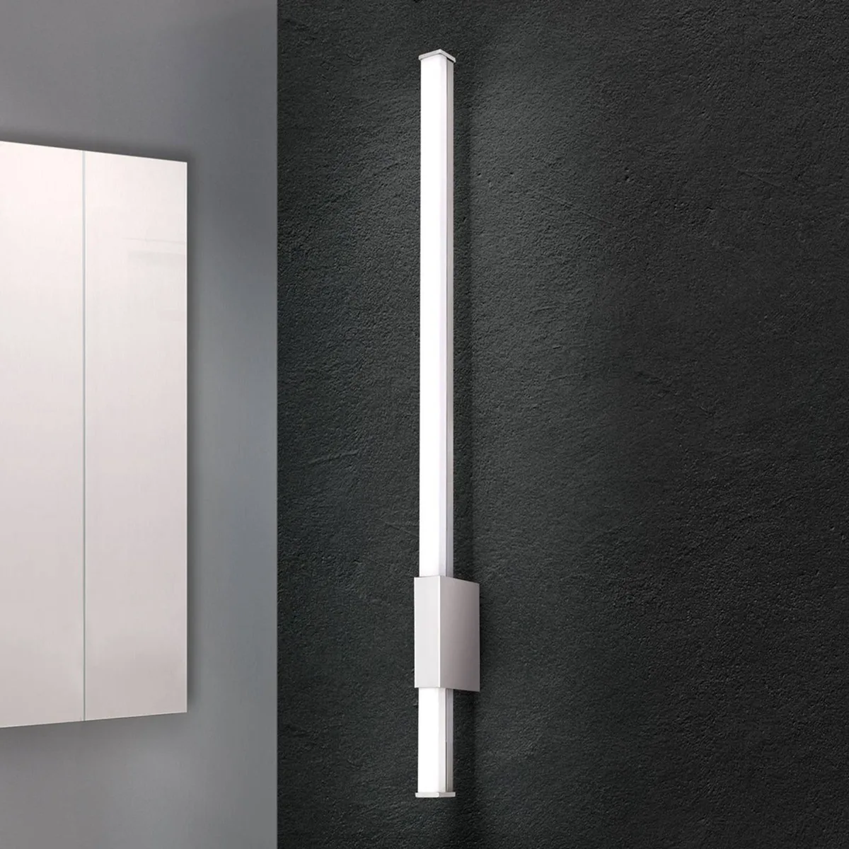 Smalle LED badkamer wandlamp Argo, IP44, 60,5cm de Orion en Chrome, Blanc – photo produit