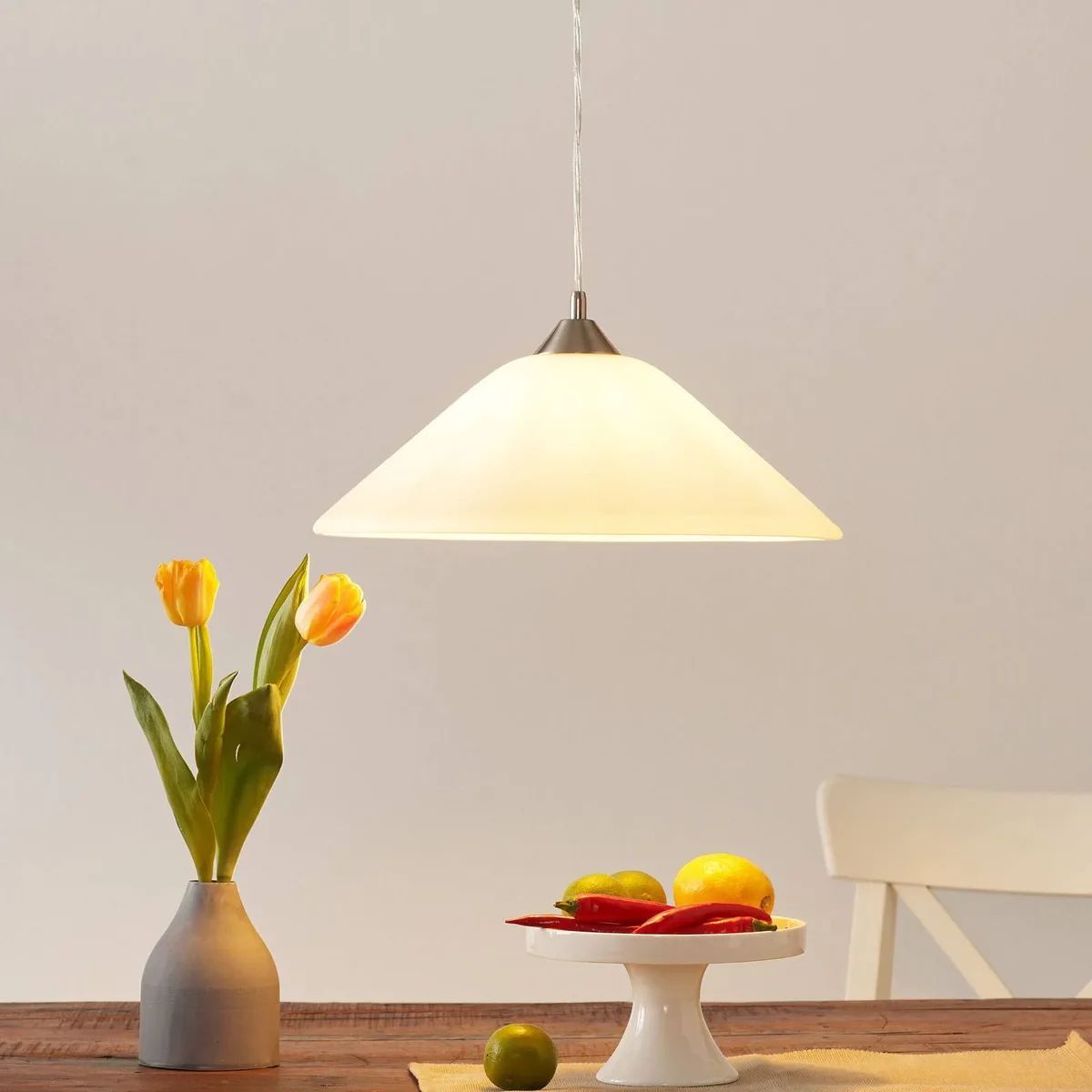 Stijlvolle opaalglas-hanglamp LOISA - nikkel de Orion en Mat nikkel, Blanc – photo produit