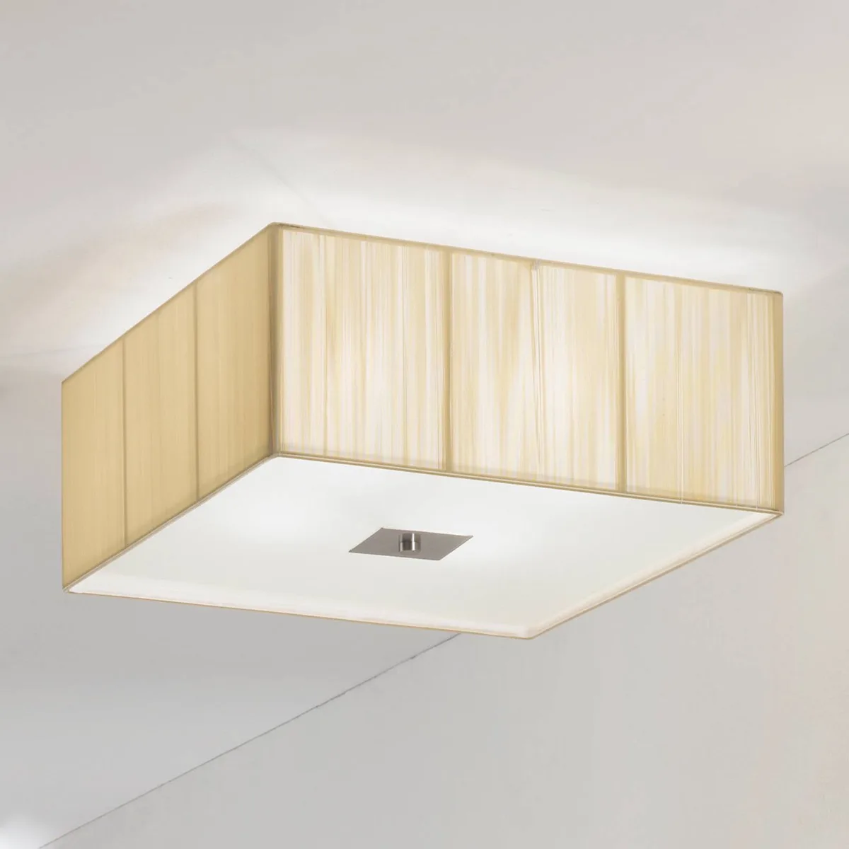 Stoffen plafondlamp Benjamin, vierkant by Orion in Ivory, Opaal, Nikkel mat – product photo