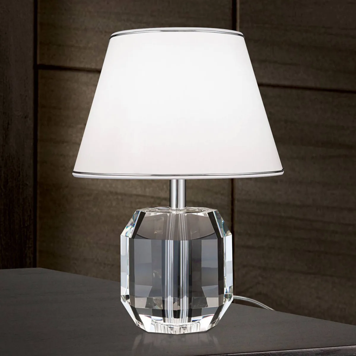 Tafellamp Alexis met kristal chroom/wit de Orion en Chrome, Transparent, Blanc – photo produit