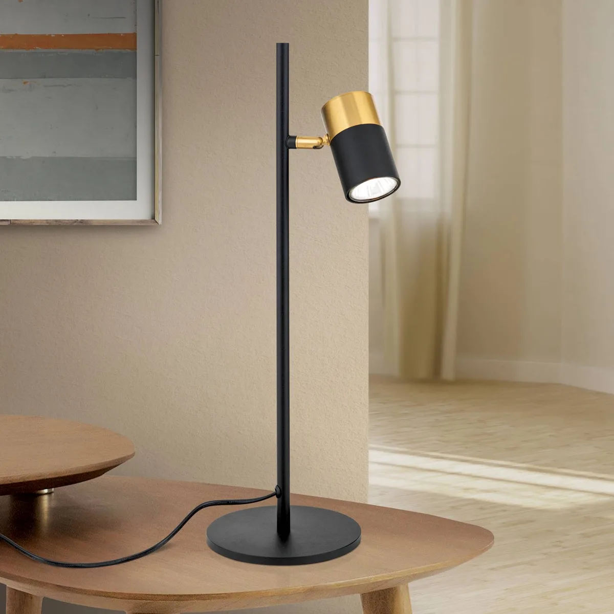 Tafellamp Kevin, zwenkbare spot zwart/goud de Orion en Noir, Or – photo produit