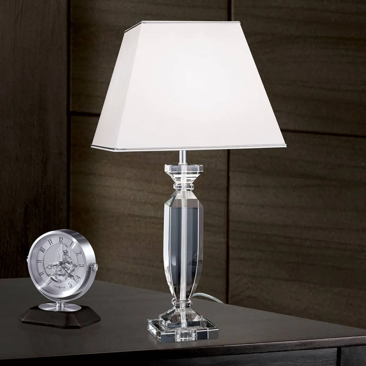 Tafellamp Pokal met kristal chroom/wit de Orion en Chrome, Transparent, Blanc – photo produit