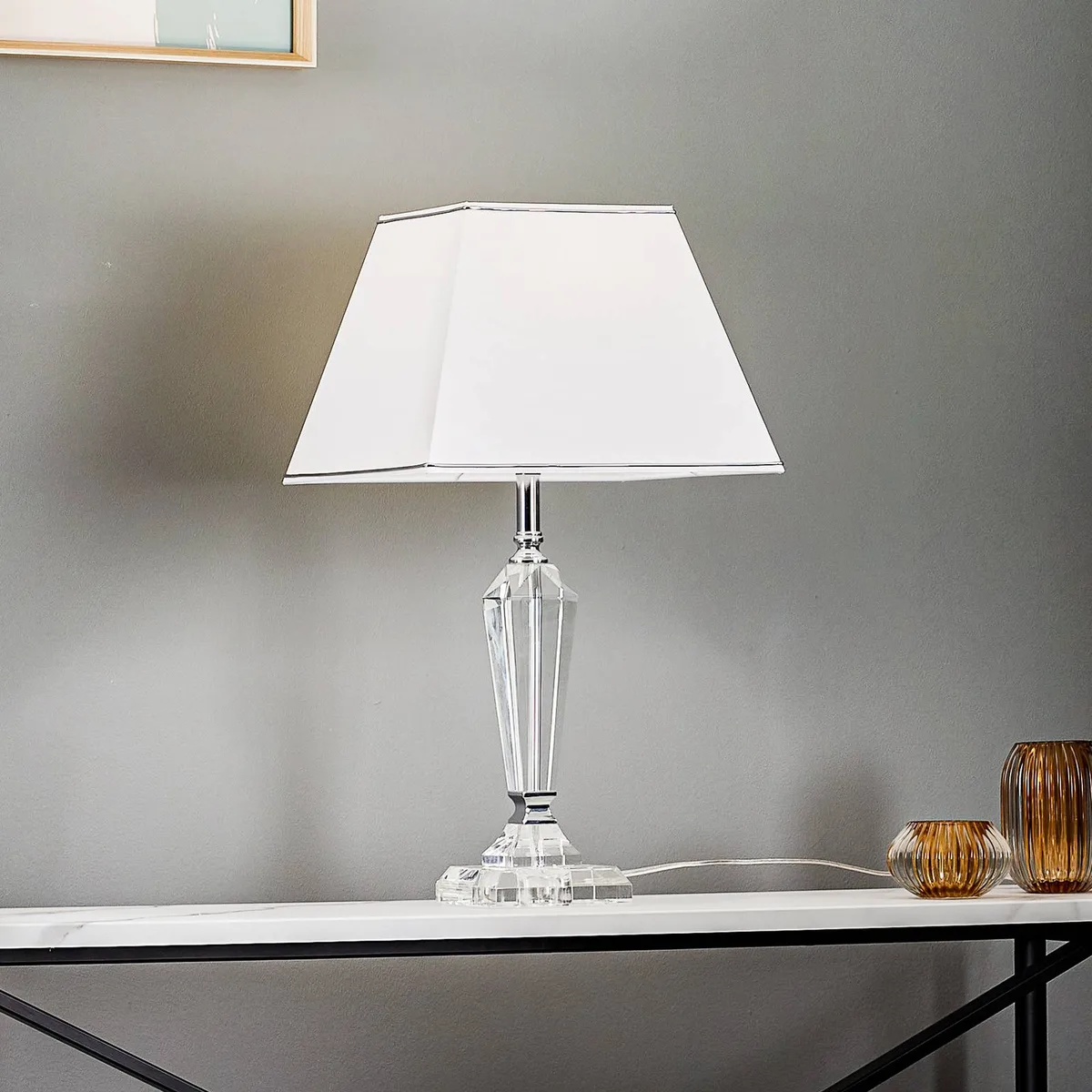Tafellamp Veronique, voet smal, wit/chroom de Orion en Blanc, Helder, Chrome – photo produit