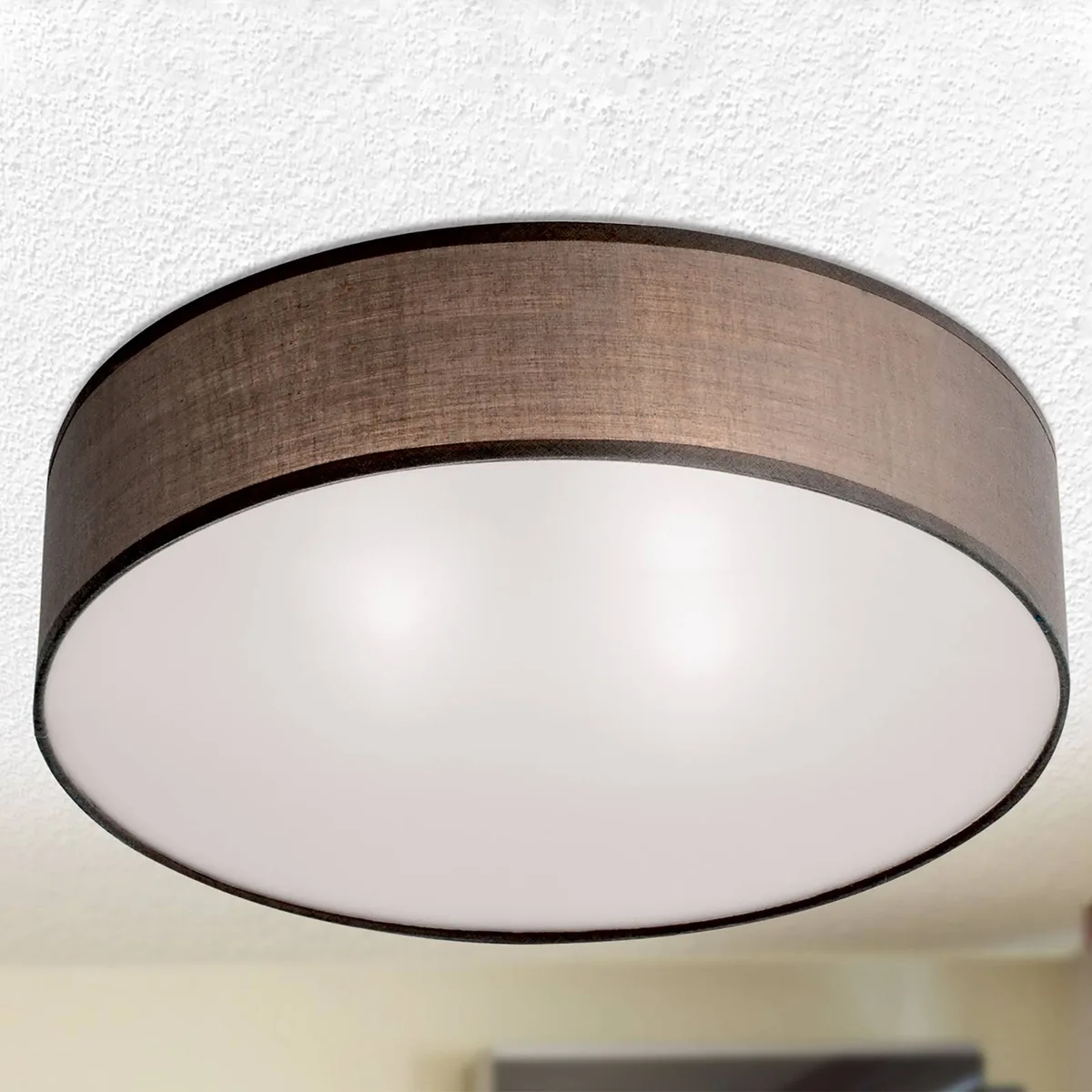 Textiel-plafondlamp Seda, bruin de Orion en Marron, Transparent – photo produit
