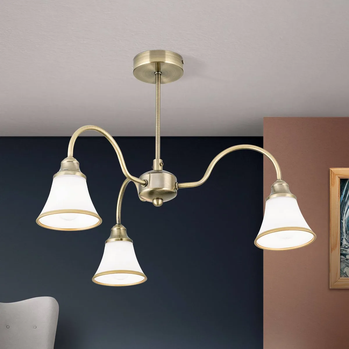 TILDA - 3-lichts plafondlamp, oudmessing-look de Orion en Oudmessing, Blanc – photo produit