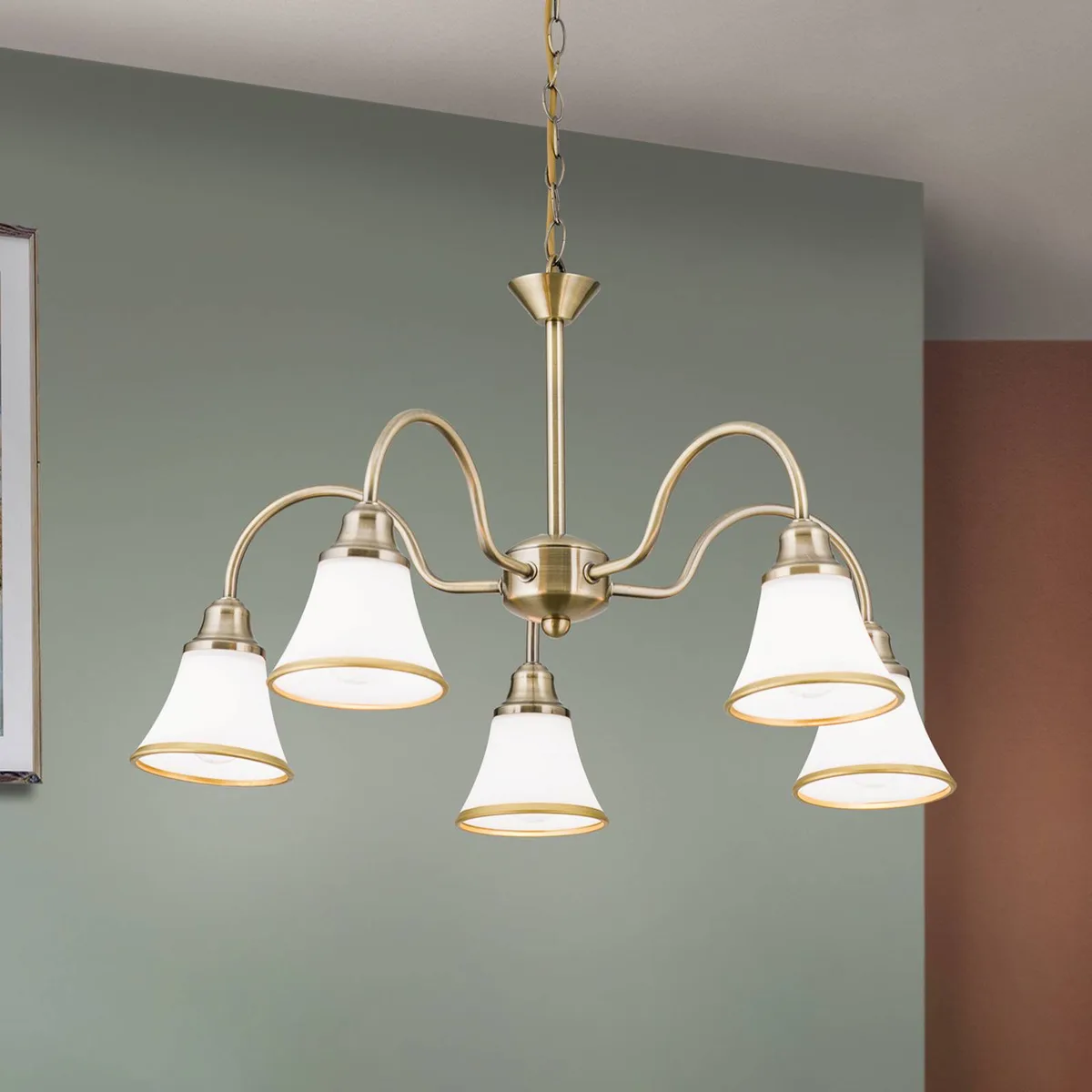 TILDA - 5-lichts hanglamp, oudmessing-look de Orion en Oudmessing, Blanc – photo produit
