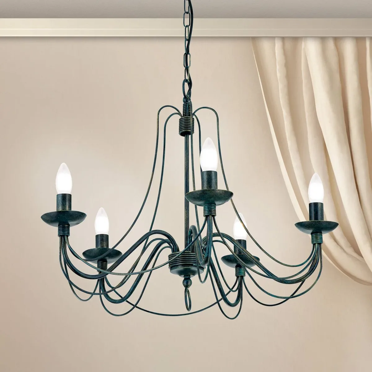 Vela-kroonluchter, 5-lamps de Orion en Zwart-groen antiek – photo produit