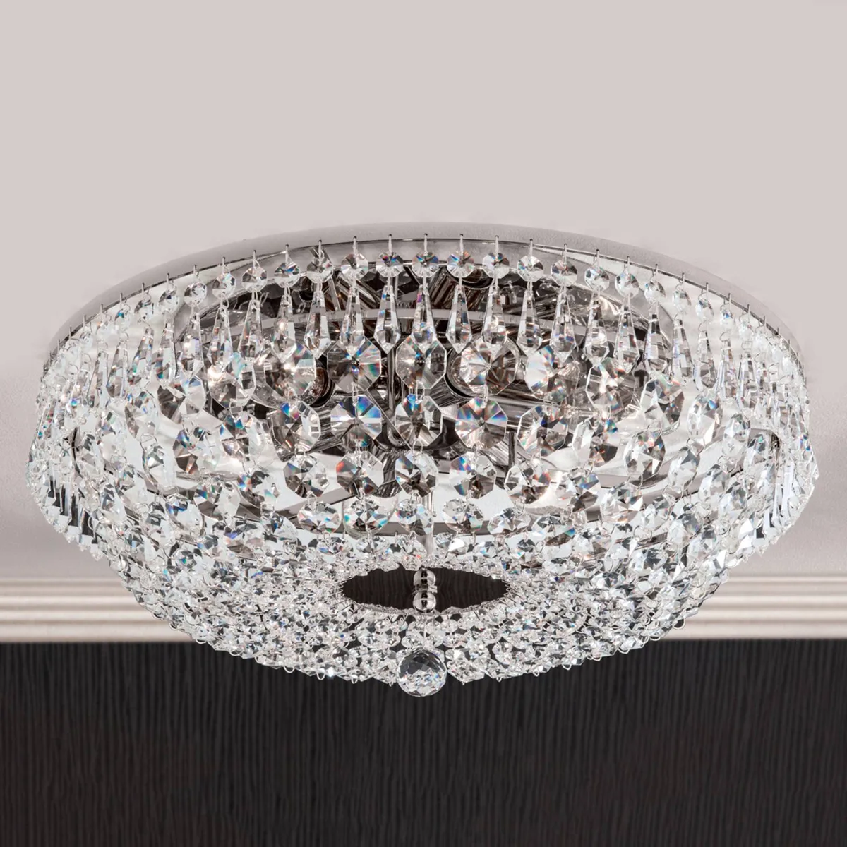 Verchroomde kristallen plafondlamp SHERATA, 45 cm de Orion en Chrome, Helder – photo produit