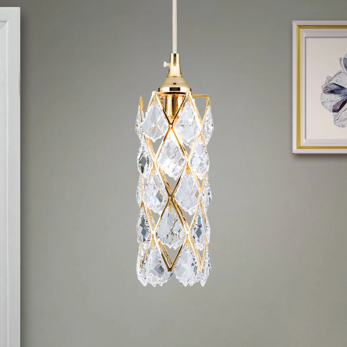 Vergulde hanglamp CHARLENE met kristallen de Orion en Or, Helder – photo produit