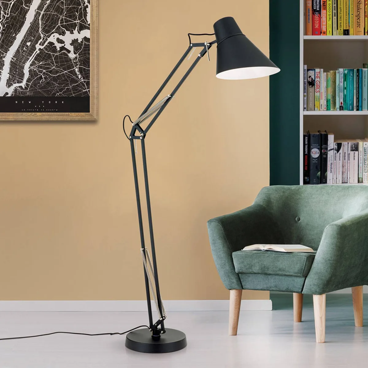 Vloerlamp Bachelor met verstelbare scharnier by Orion in Black – product photo