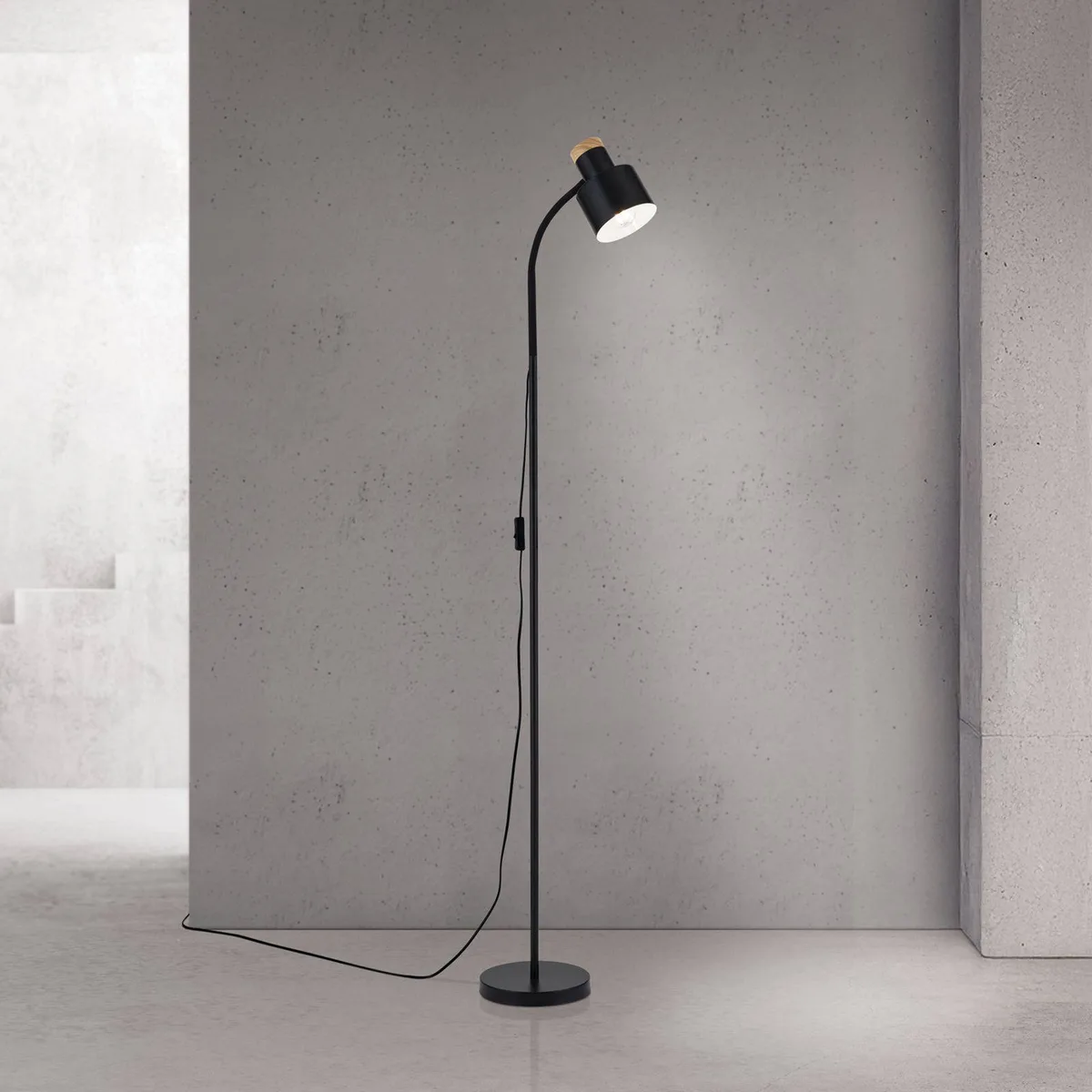 Vloerlamp Gili, staal, hoogte 150 cm, E27 de Orion en Zwart mat – photo produit