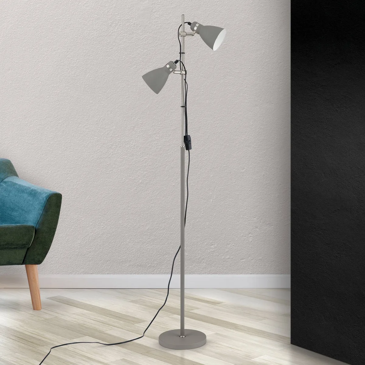 Vloerlamp School met twee spots von Orion in Grau – Produktfoto