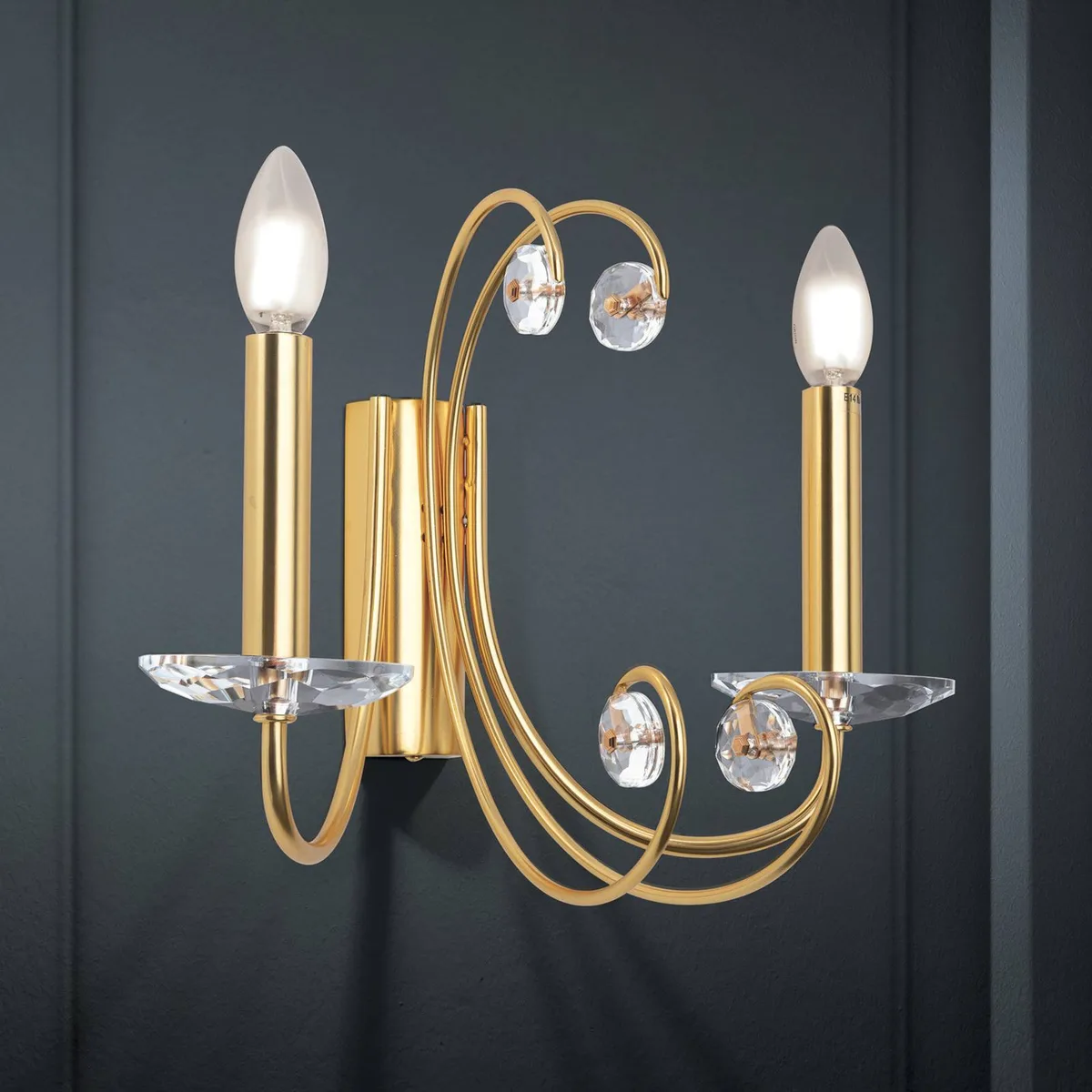 Wandlamp Ariane, goudkleurig, breedte 37,5 cm, kristal fra Orion i Guld, Helder – produktbillede