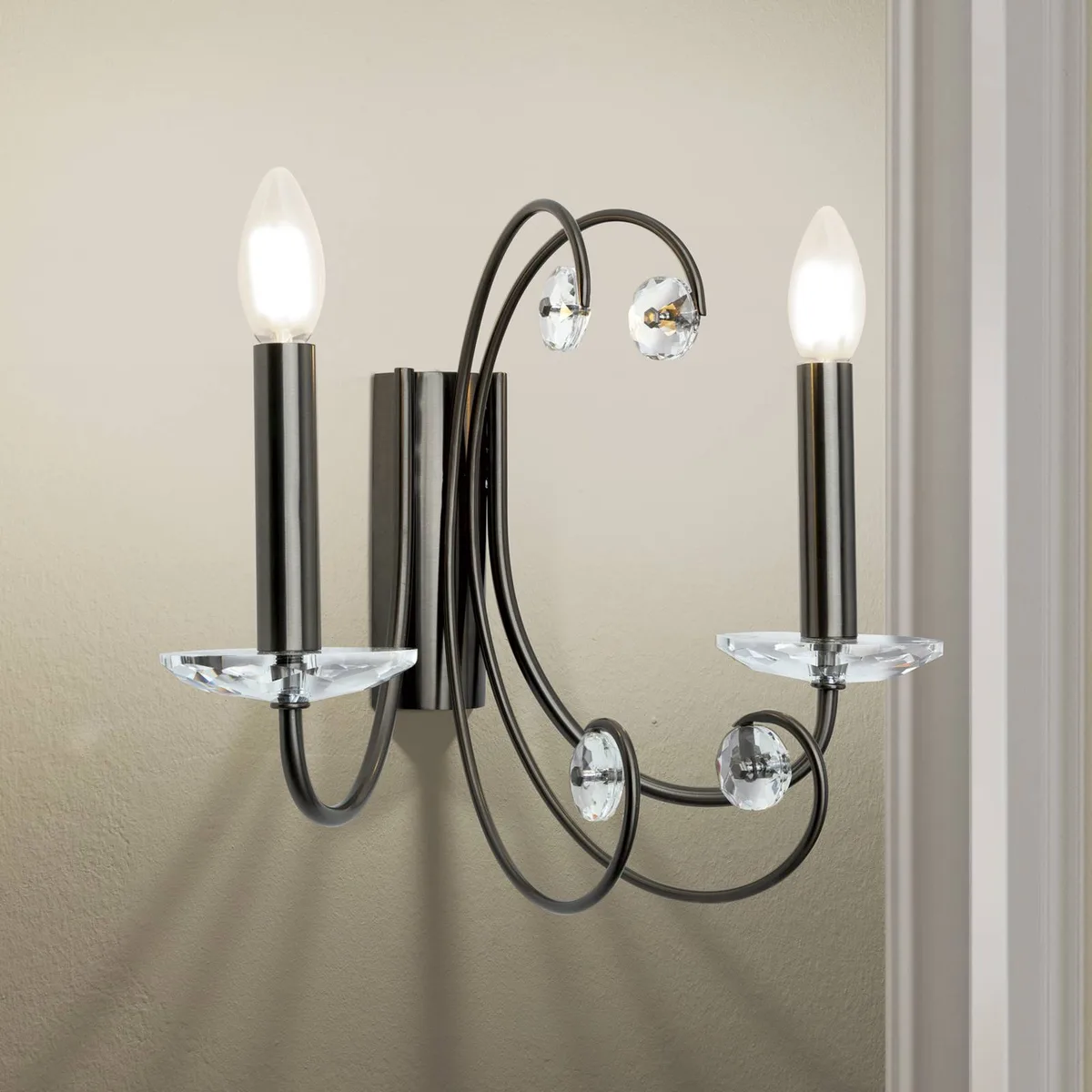 Wandlamp Ariane, nikkelkleurig, breedte 37,5 cm, kristal fra Orion i Nikkel, Helder – produktbillede