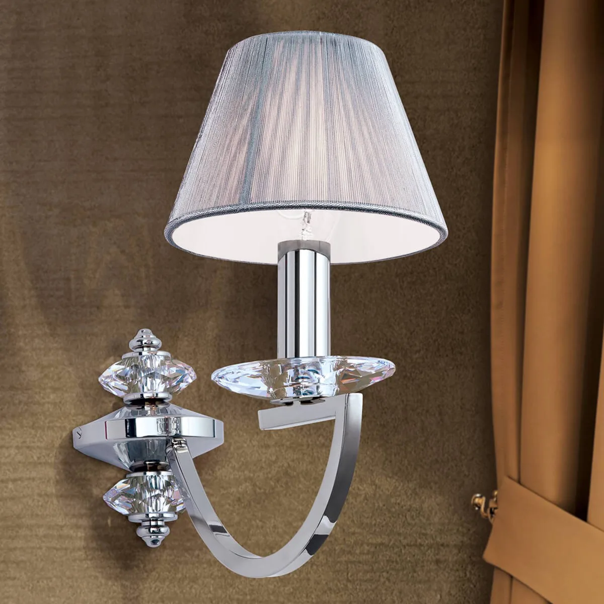 Væglampe Avala med krystal elementer fra Orion i Nikkel, Krom, Helder – produktbillede