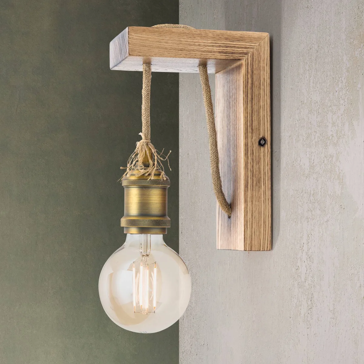 Wandlamp Bassena van licht echt de Orion en Hout – photo produit