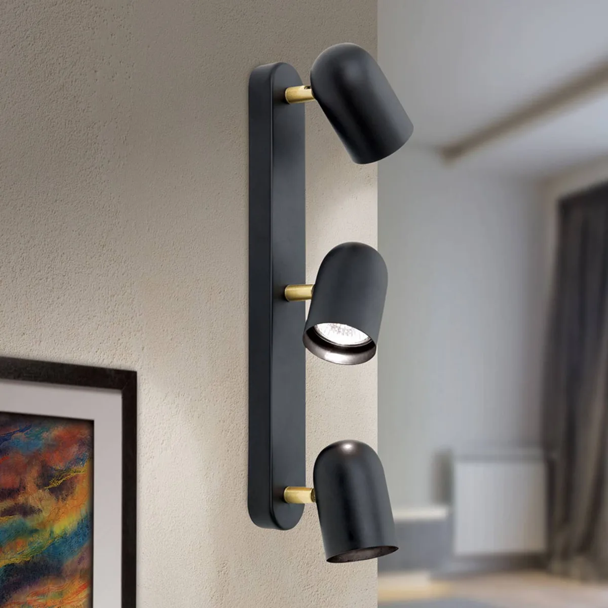Wandlamp Bradley 3-lamps, gezwenkt de Orion en Mat zwart, Messing mat – photo produit