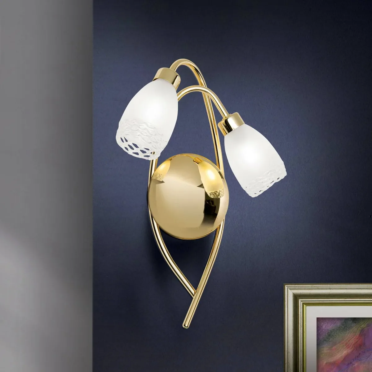 Væglampe CARLA, messingfarvet Højde 35 cm Metal/glas 2 lyskilder. fra Orion i Glanzend messing – produktbillede