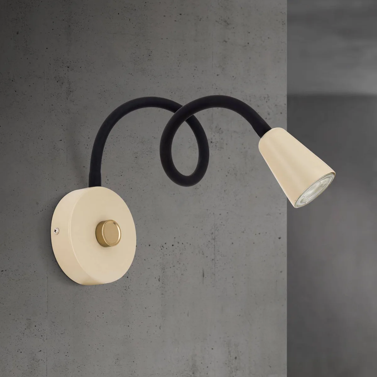 Wandlamp Dotty, kaki, flexibele arm, dimmer, GU10 de Orion en Kaki, Noir – photo produit