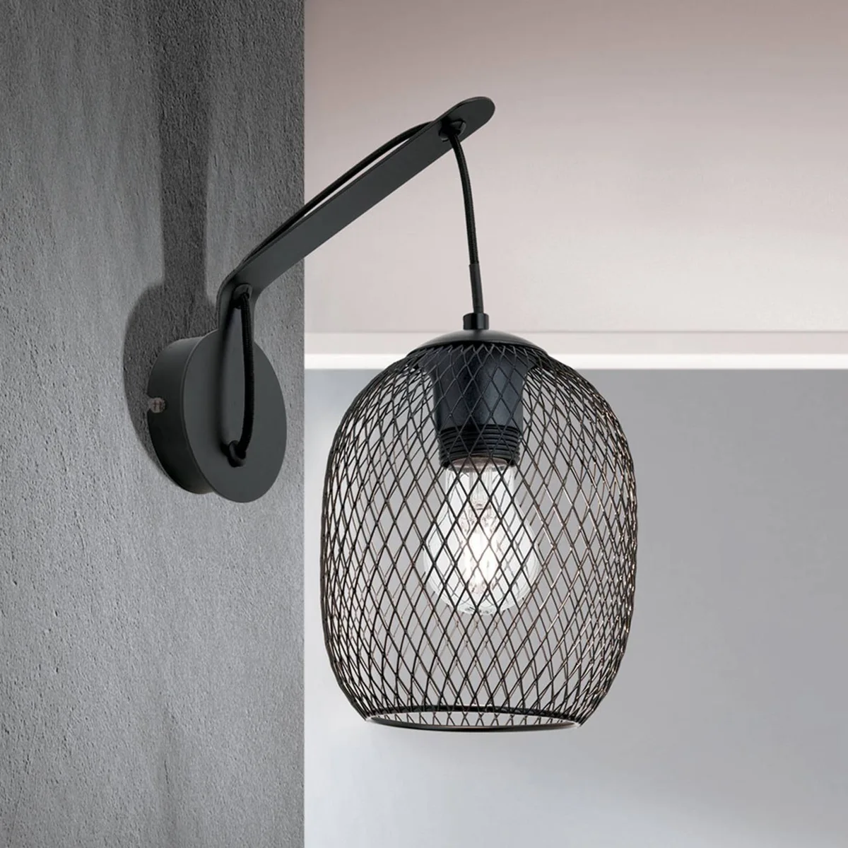 Wandlamp Georgina met kooikap de Orion en Mat zwart – photo produit