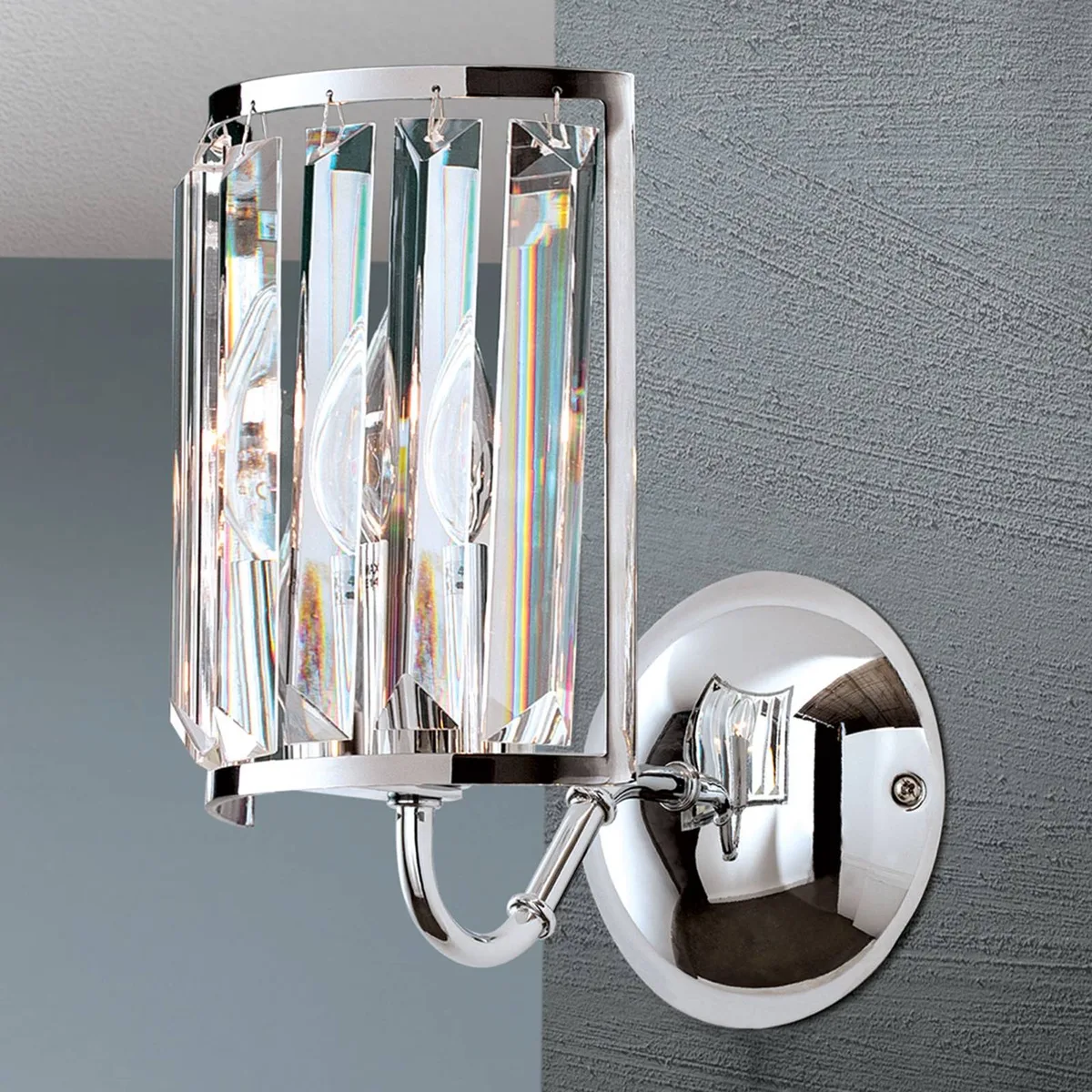 Wandlamp Gstaad met kristalbezetting de Orion en Chrome, Helder – photo produit