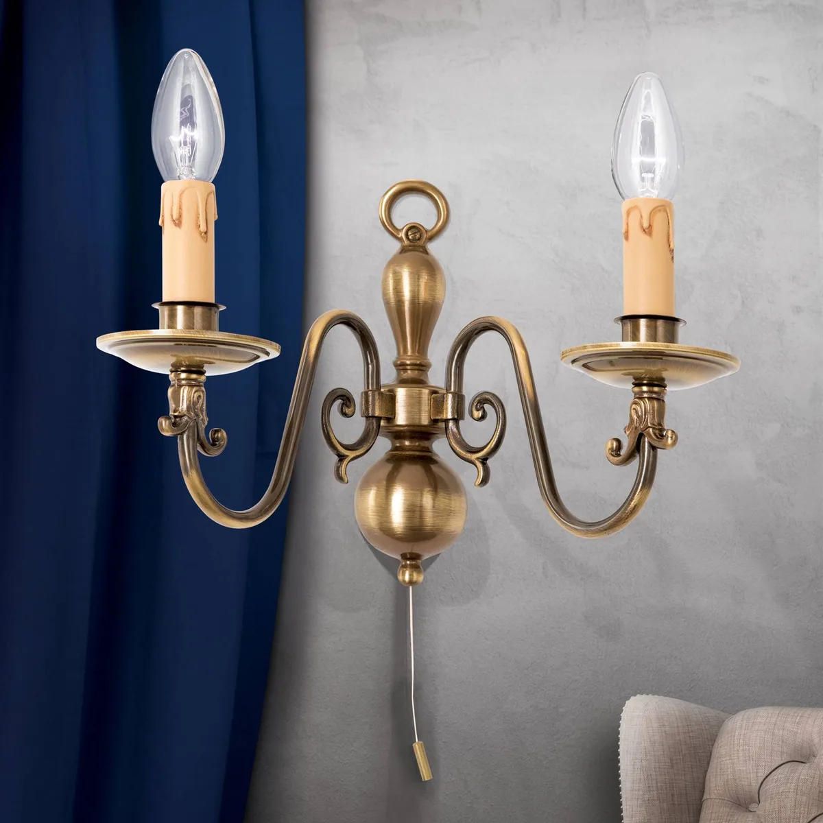 Wandlamp Imke 2lamps oudmessing donker gepatineerd de Orion en Oud-messing – photo produit