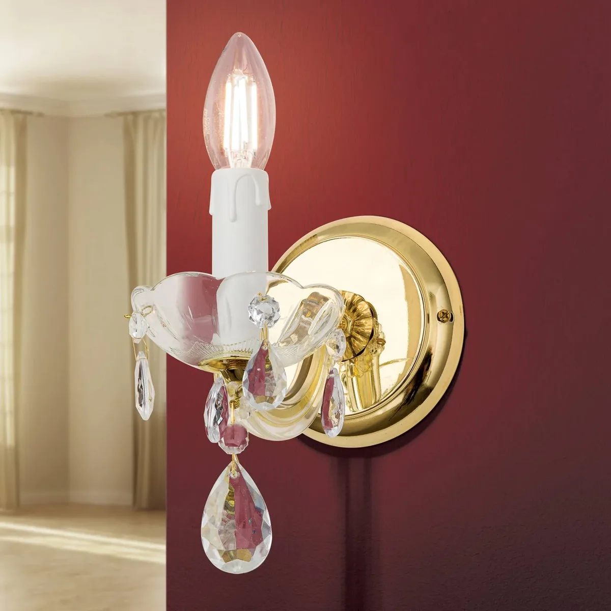 Wandlamp Marie Claire, kristalglas, 1-lamp von Orion in Messing, Helder – Produktfoto