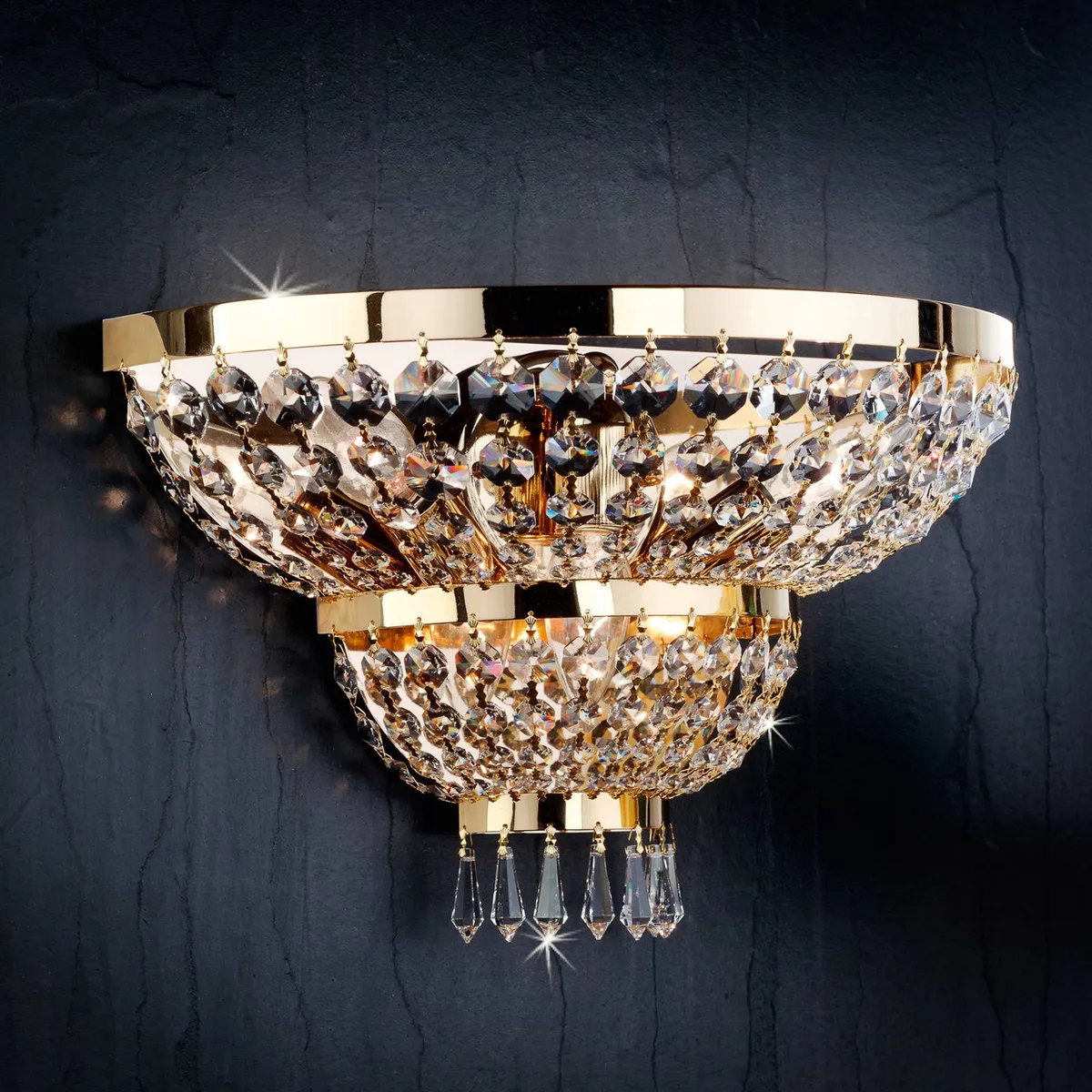 Wandlamp SHERATON 24k verguld, 3-lichts fra Orion i 24 karaats verguld, Helder – produktbillede