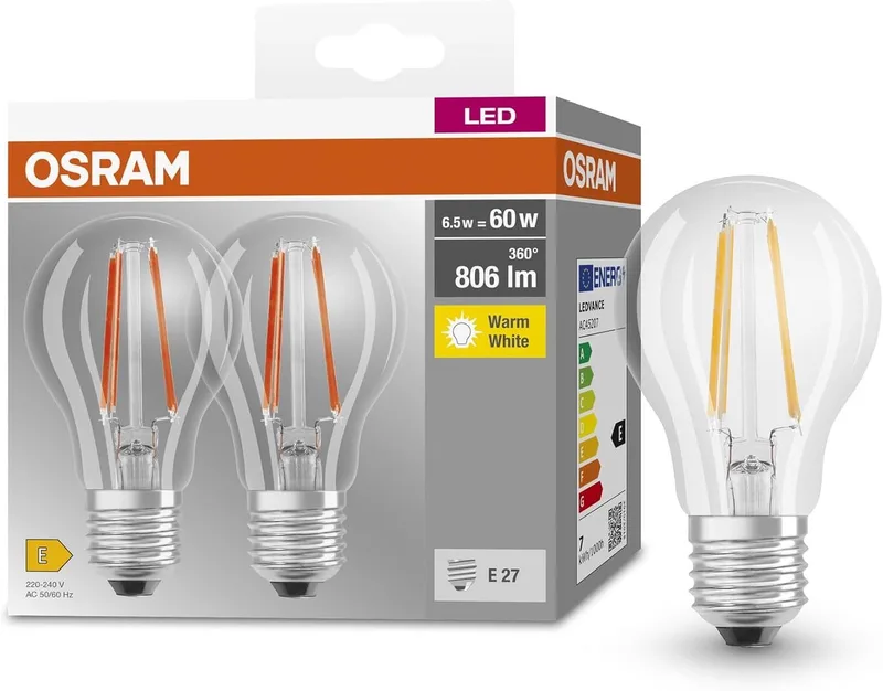 HOMELIGHTING 4099854064098 LED CEE E (A - G) E27 forme de cône 7 W = 60 W blanc chaud (Ø x H) 60 mm x 60 mm 2 pc(s) de Osram – photo produit